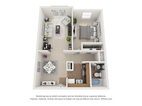 Floor plan for 1 bed, 1 bath, 720 sqft